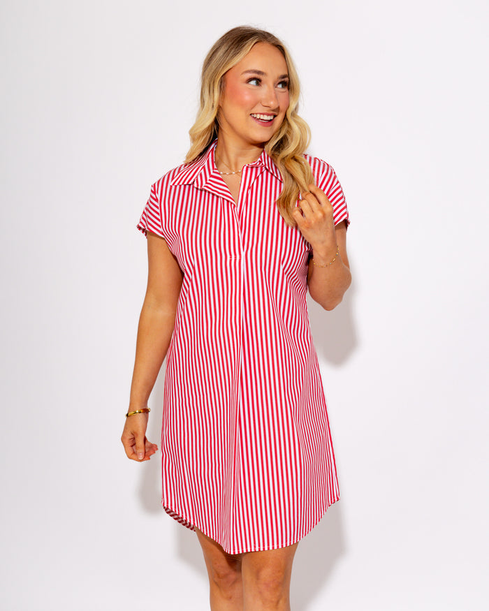 Jude Connally | Carter Dress in Cotton Stripe Red