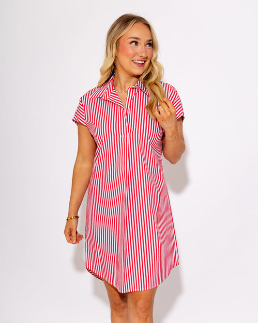 Jude Connally | Carter Dress in Cotton Stripe Red