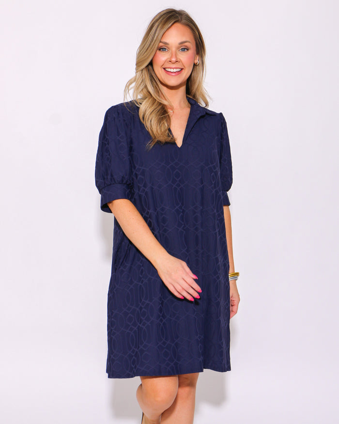 Jude Connally | Emerson Jacquard Dress in Garden Gate Navy