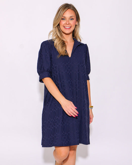Jude Connally | Emerson Jacquard Dress in Garden Gate Navy