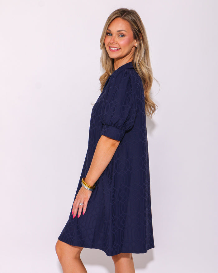 Jude Connally | Emerson Jacquard Dress in Garden Gate Navy