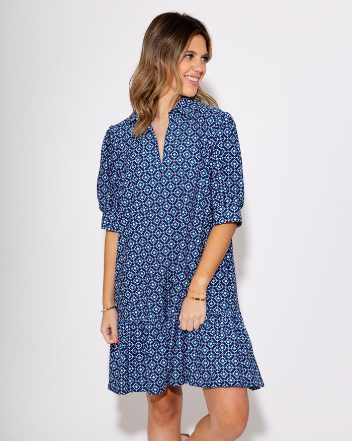 Jude Connally | Tierney Dress in Floral Mosaic Navy
