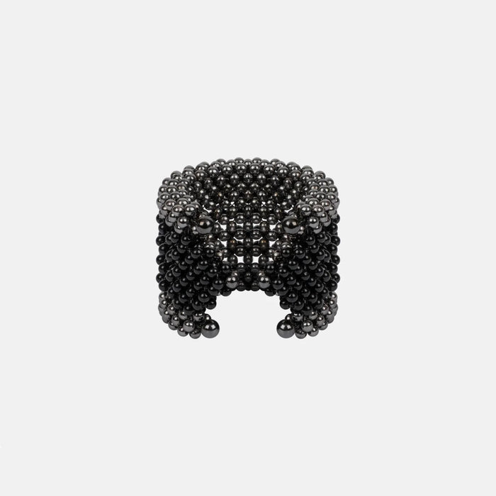 polymer metal beads grey with black crystal stripes Khutulun 4D Supple Cuff from object and dawn back view ghost image