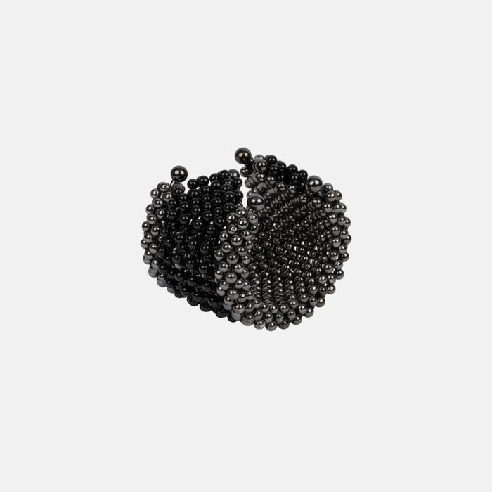 polymer metal beads grey with black crystal stripes Khutulun 4D Supple Cuff from object and dawn back view ghost image