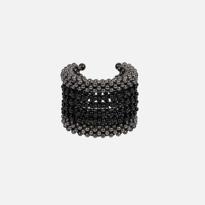 polymer metal beads grey with black crystal Khutulun 4D Supple Cuff from object and dawn front view ghost image