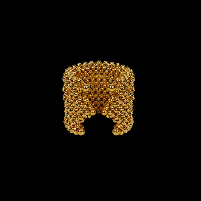 handcraftef khutulun beaded modular 22k gold wash on polymer siler metal beads ghost image side view on black background
