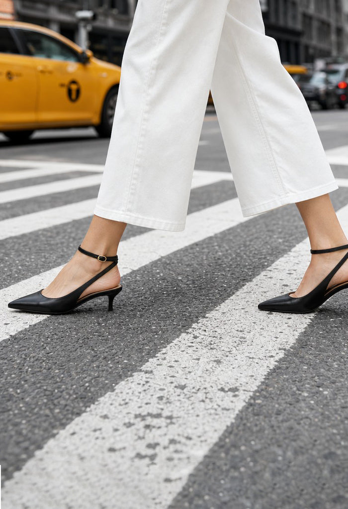 kitten heel sling back in black