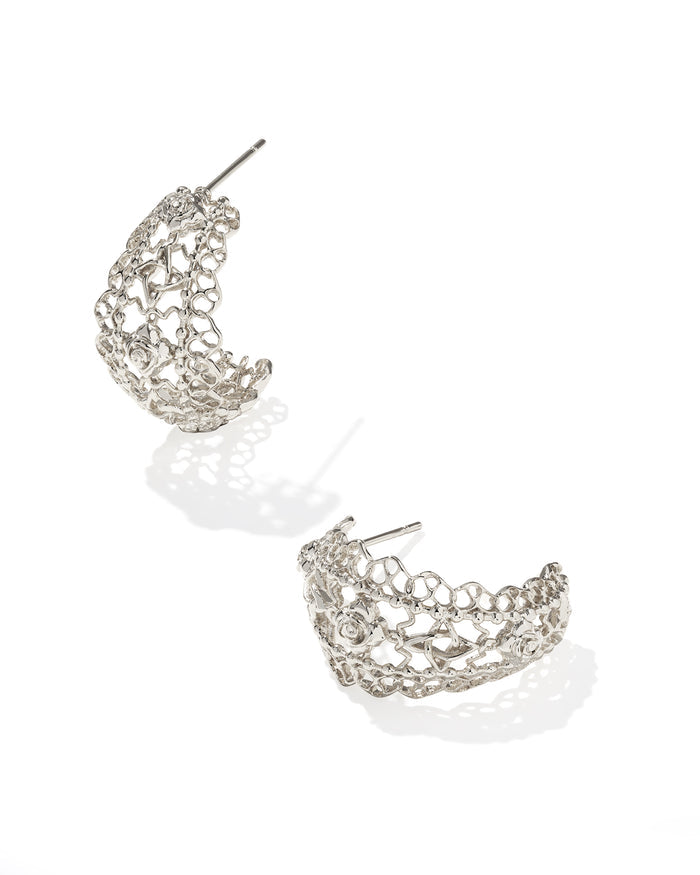 Krista Lace Huggie Earring in Rhodium Metal
