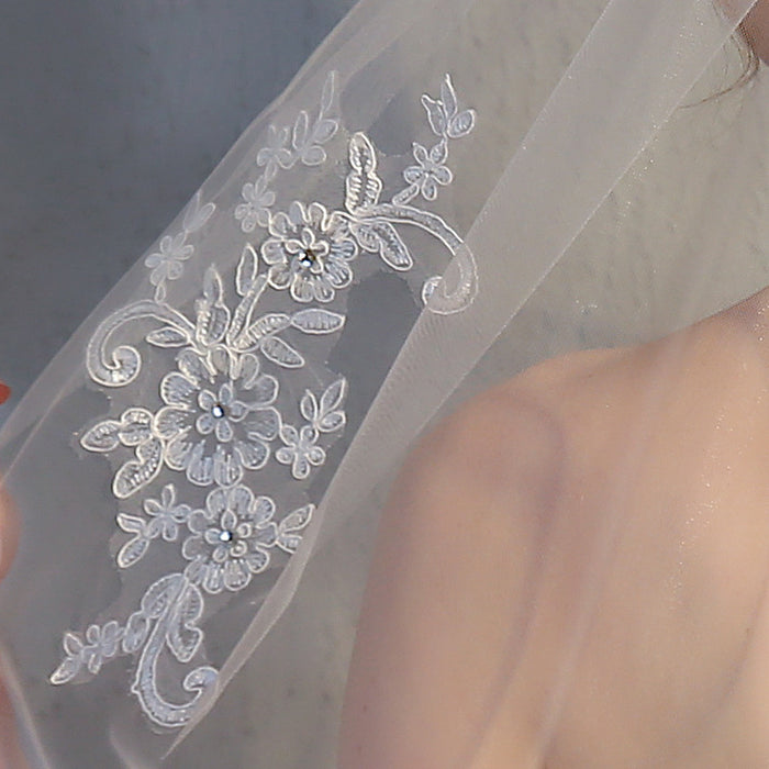 Lace Applique Veil 1 Tier White Ivory Bridal Veils Short