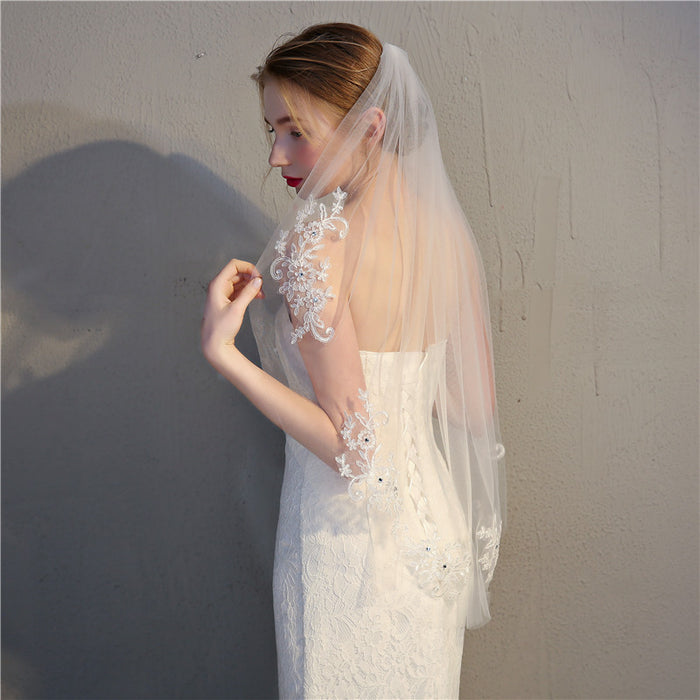 Lace Applique Veil 1 Tier White Ivory Bridal Veils Short