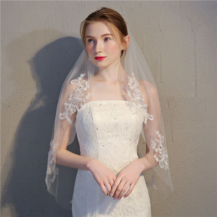 Lace Applique Veil 1 Tier White Ivory Bridal Veils Short