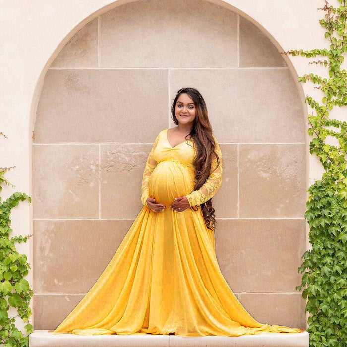 Lace Cotton Maternity Photography Dresses 2021 V Neck Long Sleeve Elegant
