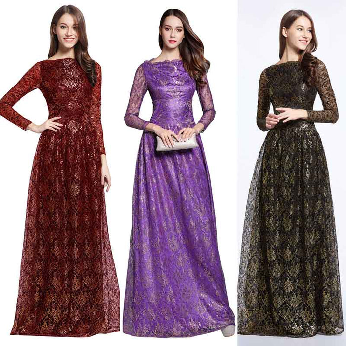 Lace Embroider Muslim Photography Dresses 3/4 sleeve Floor Length 2021