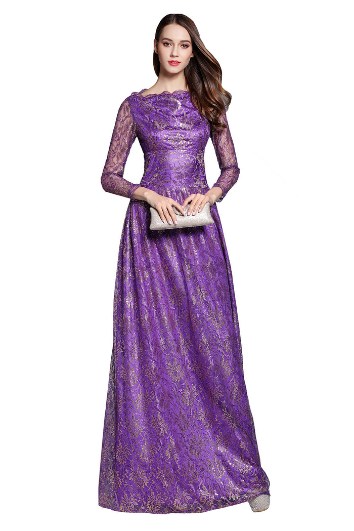Lace Embroider Muslim Photography Dresses 3/4 sleeve Floor Length 2021