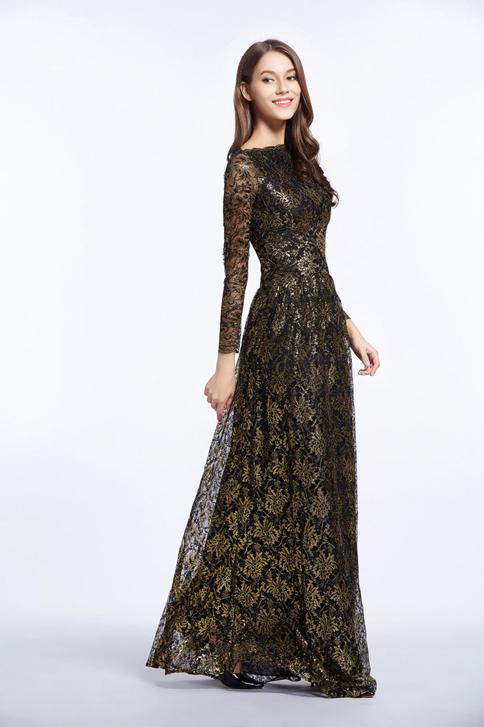 Lace Embroider Muslim Photography Dresses 3/4 sleeve Floor Length 2021