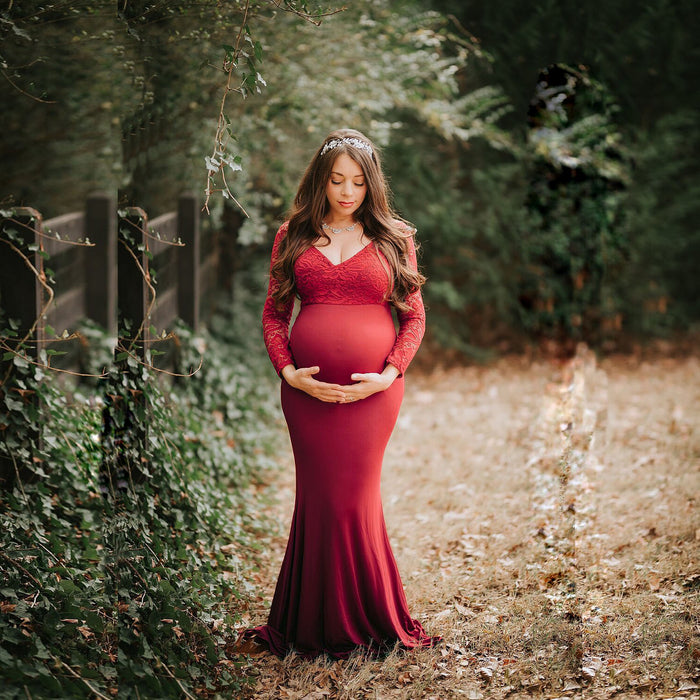Lace Mermaid Maternity Photography Dresses V Neck Long Sleeve 2021