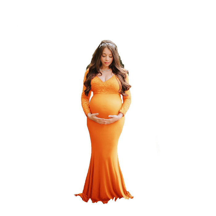 Lace Mermaid Maternity Photography Dresses V Neck Long Sleeve 2021