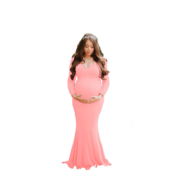 Lace Mermaid Maternity Photography Dresses V Neck Long Sleeve 2021