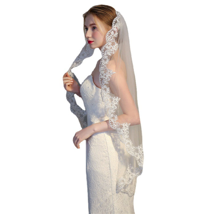 Lace Veils 1 Tier for Brides Short White/Ivory