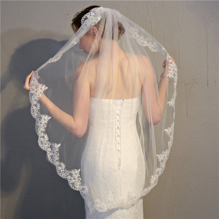 Lace Veils 1 Tier for Brides Short White/Ivory