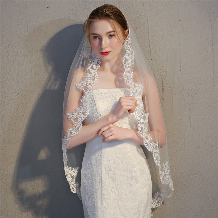 Lace Veils 1 Tier for Brides Short White/Ivory