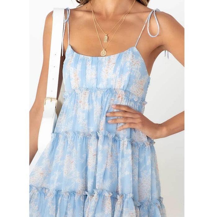 Ladies Flounce Flower Print Daily Mini Dress