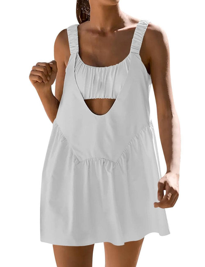 Ladies Strape Shoulder Hollow Out Mini Dress