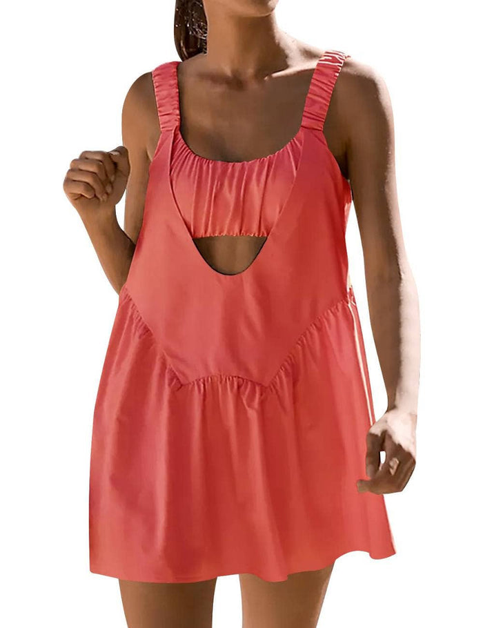 Ladies Strape Shoulder Hollow Out Mini Dress