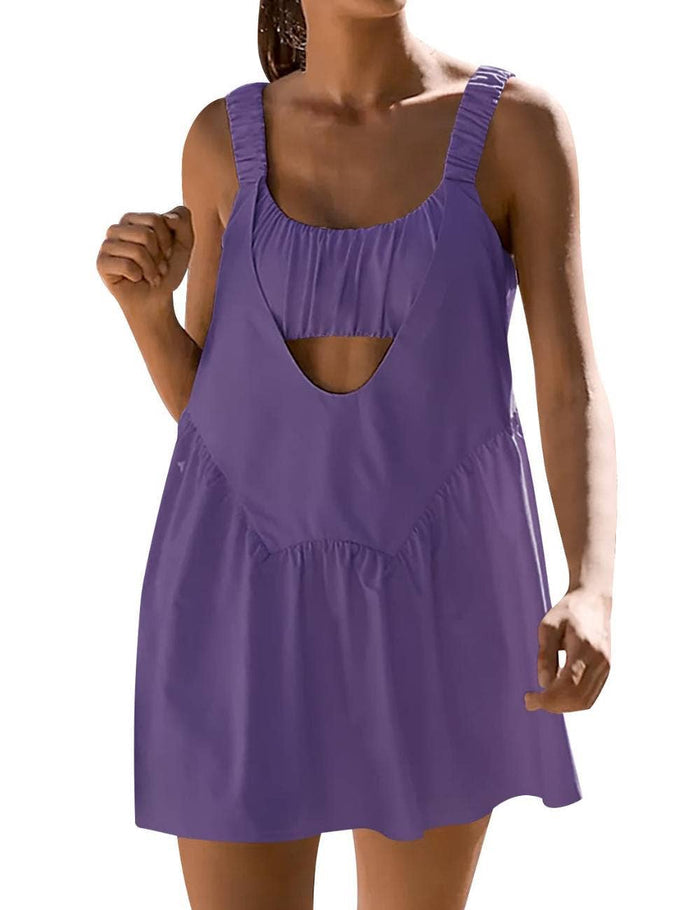Ladies Strape Shoulder Hollow Out Mini Dress