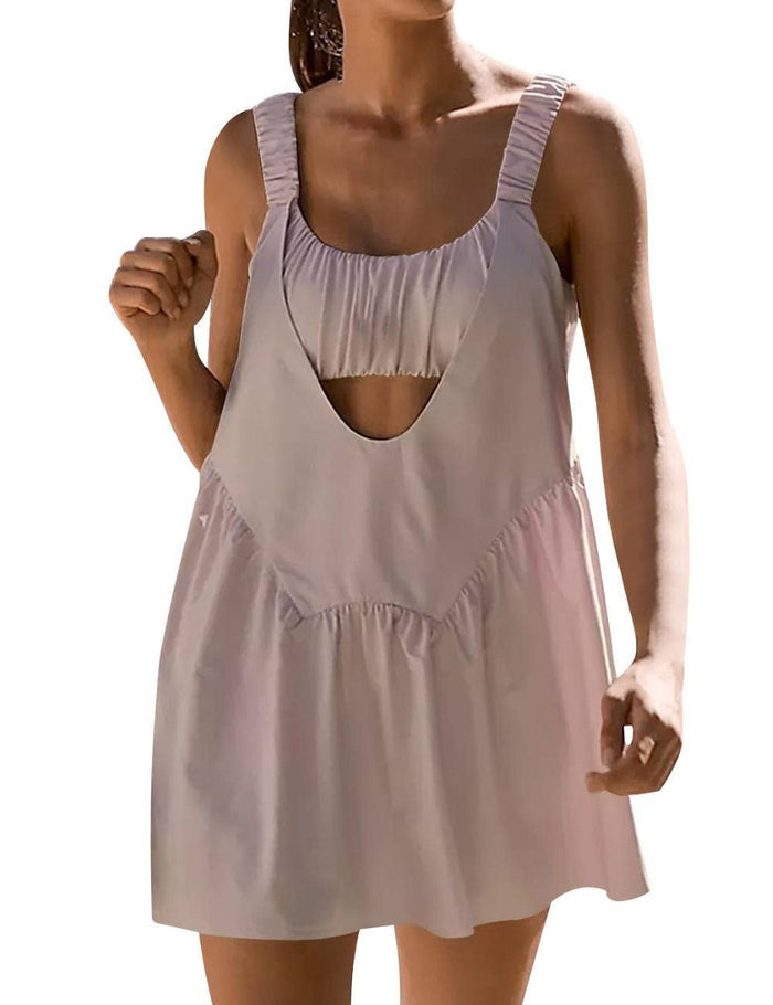 Ladies Strape Shoulder Hollow Out Mini Dress