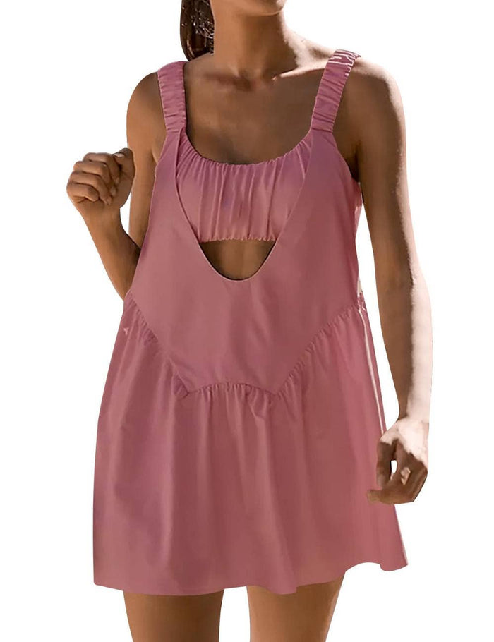 Ladies Strape Shoulder Hollow Out Mini Dress