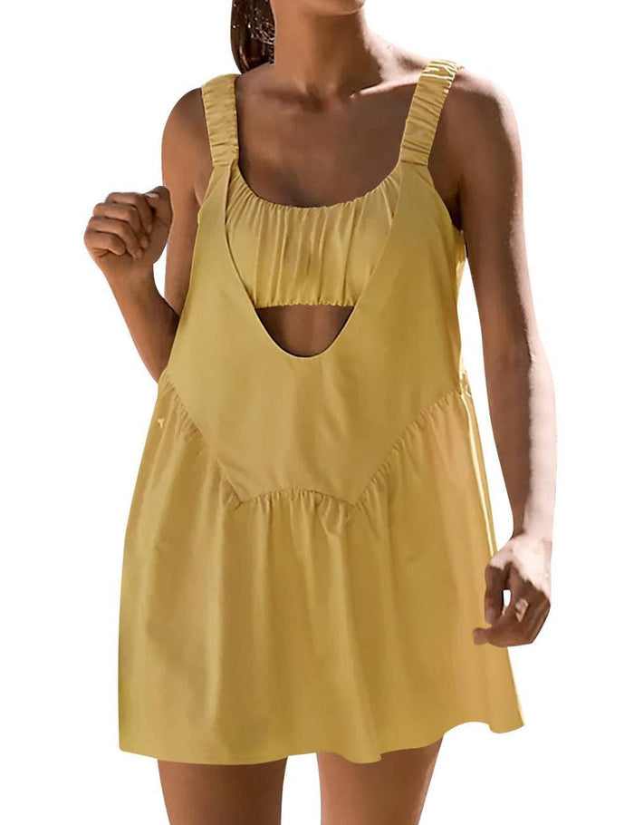 Ladies Strape Shoulder Hollow Out Mini Dress