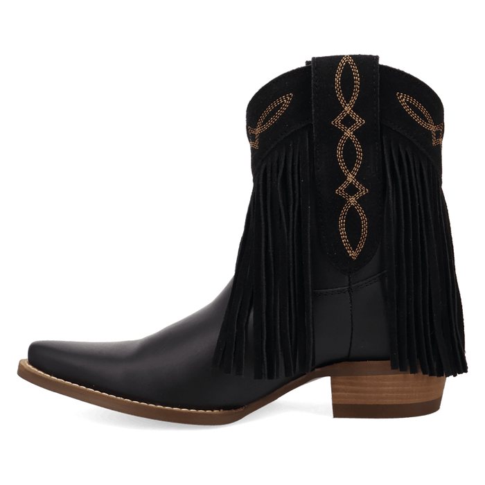 PRODUCT SHOT LAST RIDE LEATHER BOOTIE AT 135 DEGREE OUTSIDE ANGLE