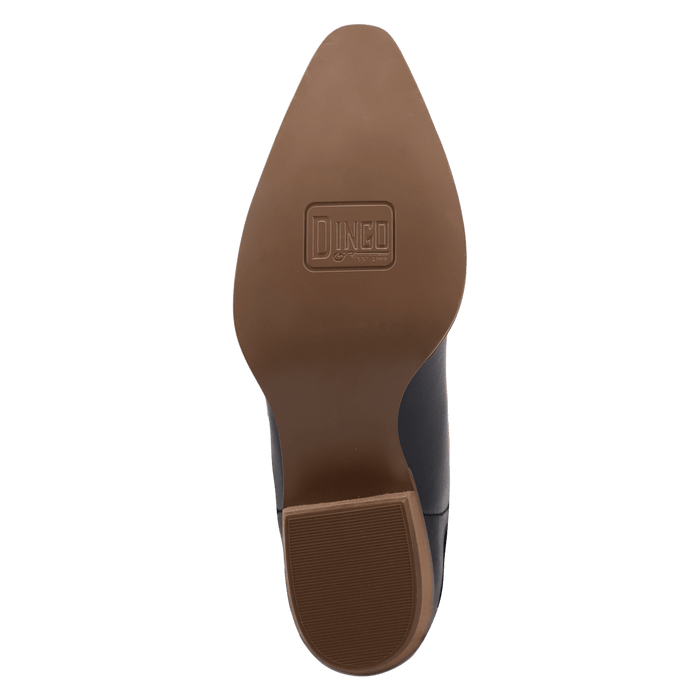 PRODUCT SHOT LAST RIDE LEATHER BOOTIE AT OUTSOLE ANGLE