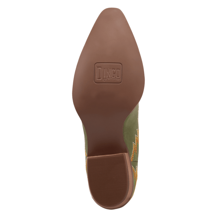 PRODUCT SHOT LAUREL LEATHER BOOTIE AT OUTSOLE ANGLE