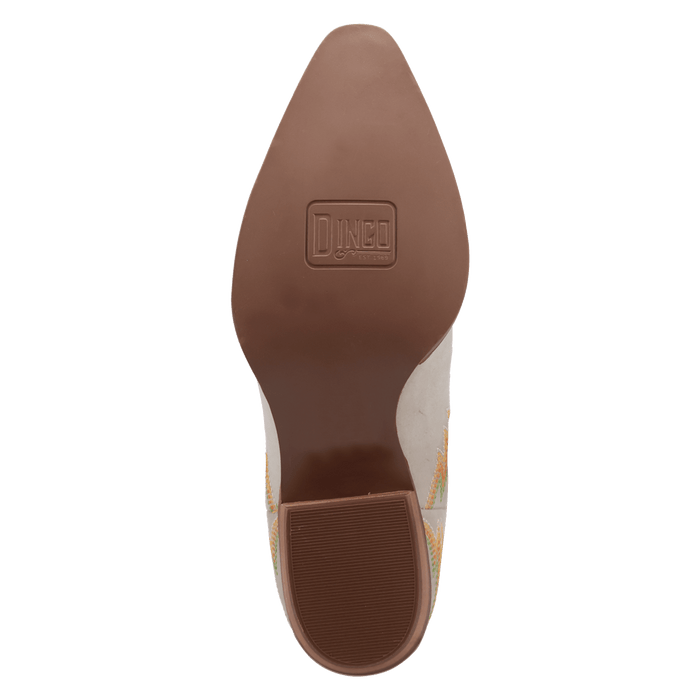 PRODUCT SHOT LAUREL LEATHER BOOTIE AT OUTSOLE ANGLE
