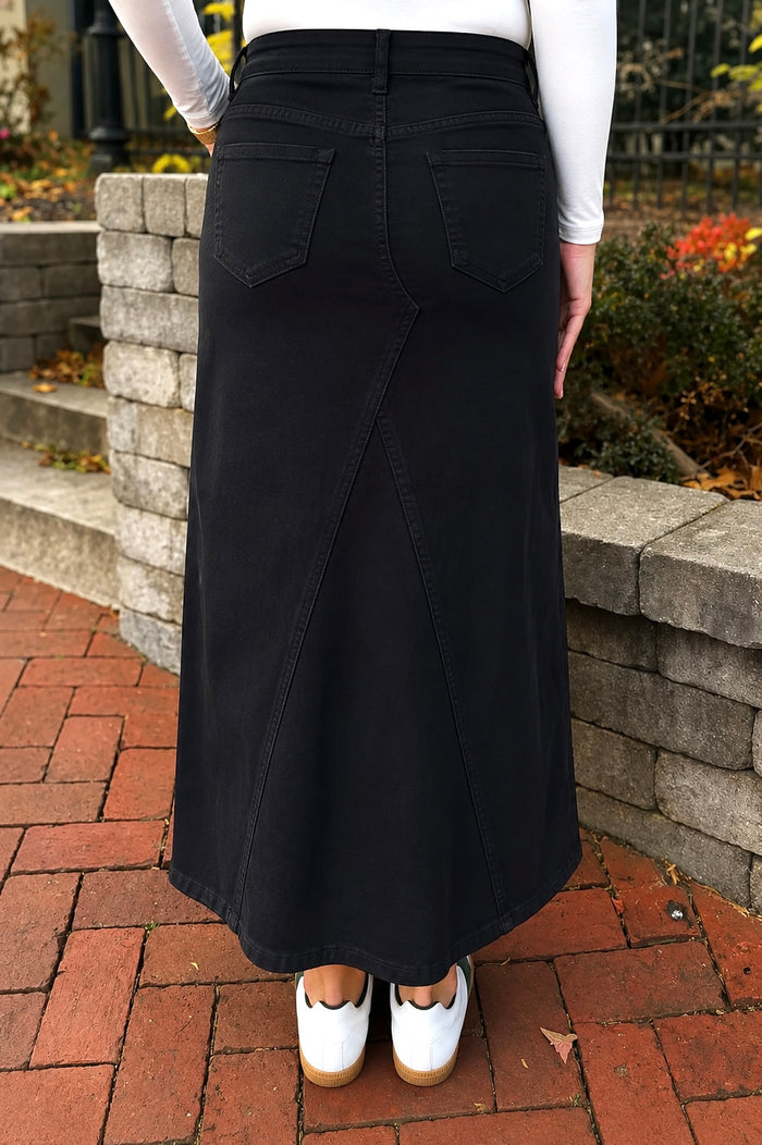 Leah Denim Maxi Skirt in Black