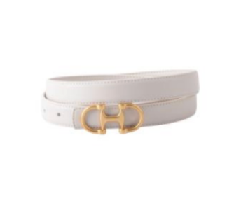 Leather Belt with Equestrian Buckle in Beige