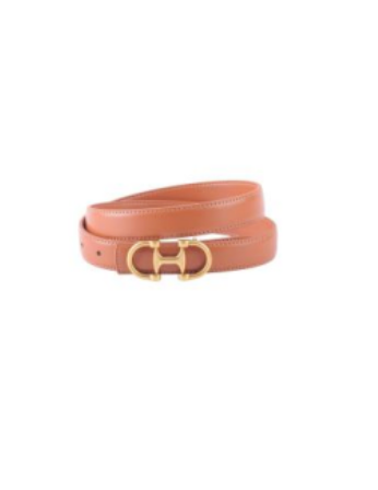 Leather Belt with Equestrian Buckle in Cognac