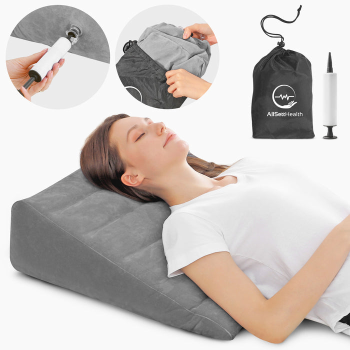Leg Elevation Wedge Pillow – Inflatable Lumbar & Leg Support Pillow (Grey)