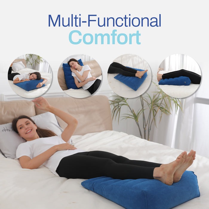 Leg Elevation Wedge Pillow – Inflatable Lumbar & Leg Support Pillow (Navy)