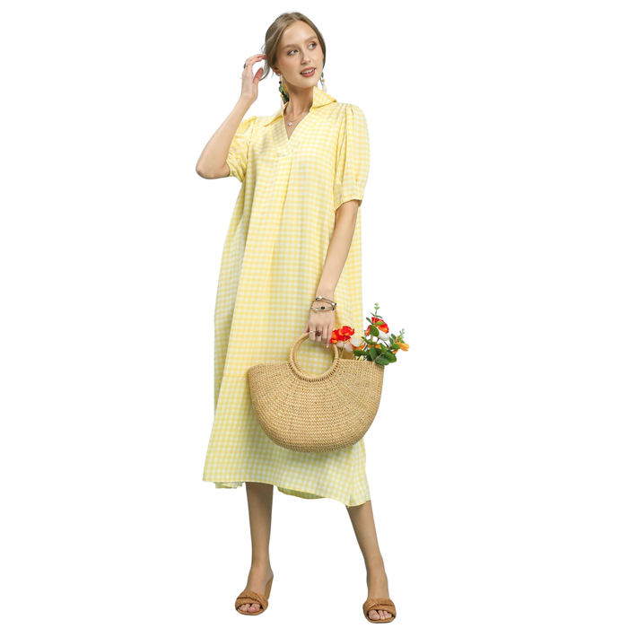 Lemon Drop Gingham Midi Dress