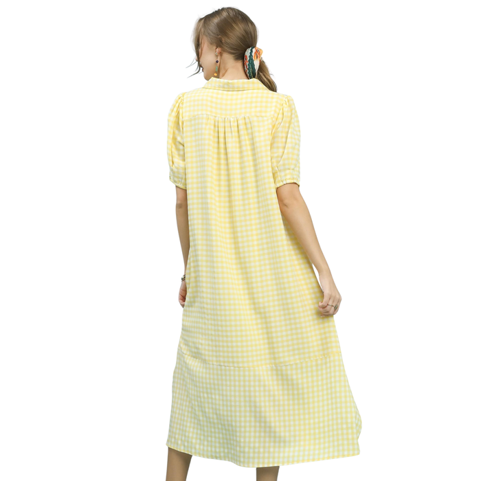 Lemon Drop Gingham Midi Dress