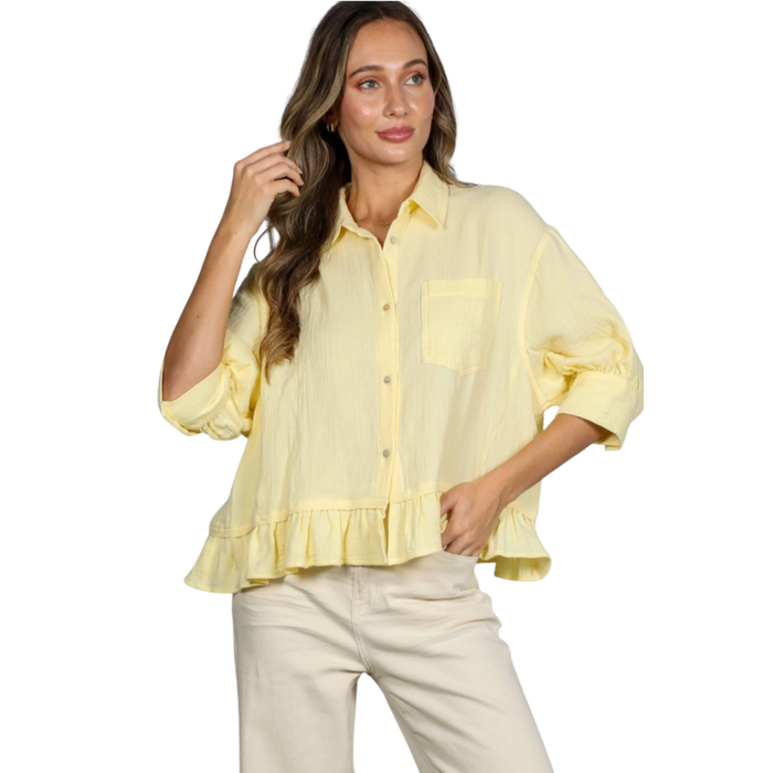 Lemon Drop Ruffle Button Top