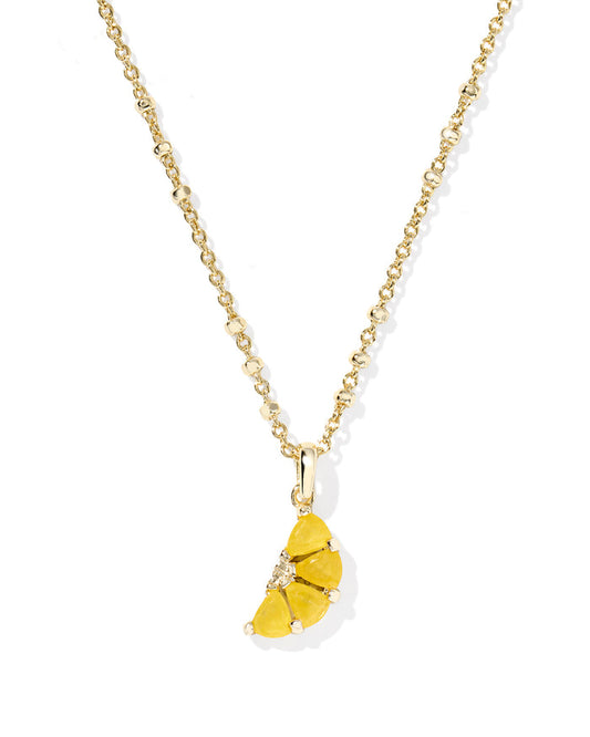 Lemon Short Pendant Necklace in Gold Yellow Opalite Glass