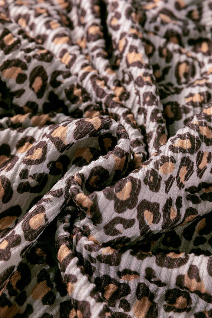 Leopard Ribbed Long Sleeve Top and Shorts 2pcs Outfit