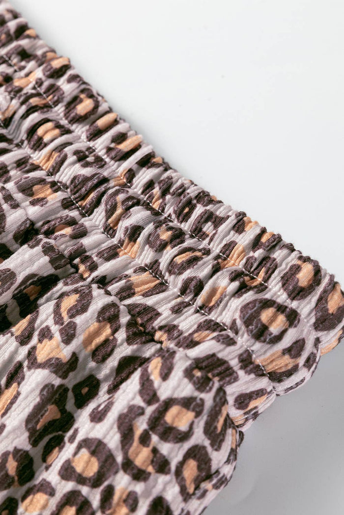 Leopard Ribbed Long Sleeve Top and Shorts 2pcs Outfit