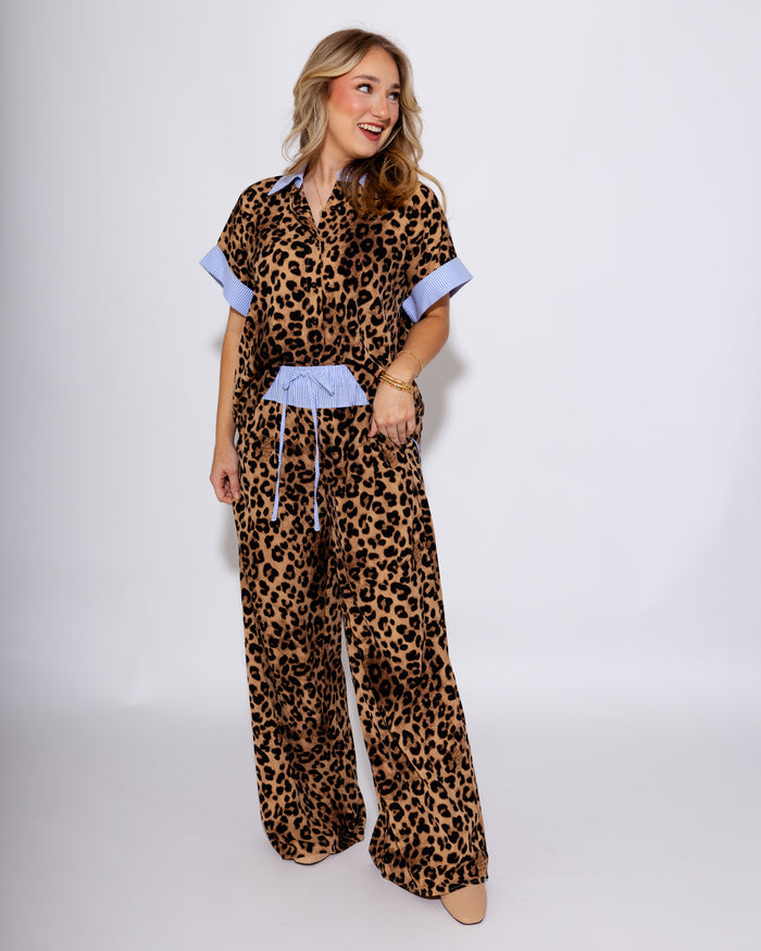 Leopard Shirt & Wide Leg Pants Set