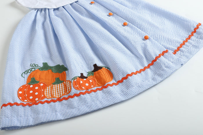 Light Blue Seersucker Pumpkin Yoke Dress - Lil Cactus