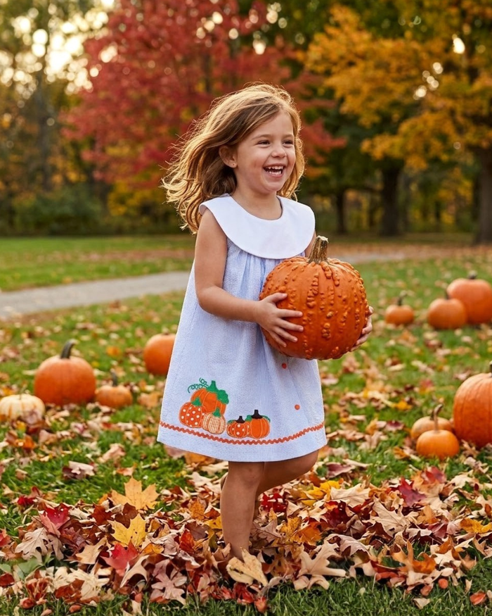 Light Blue Seersucker Pumpkin Yoke Dress - Lil Cactus